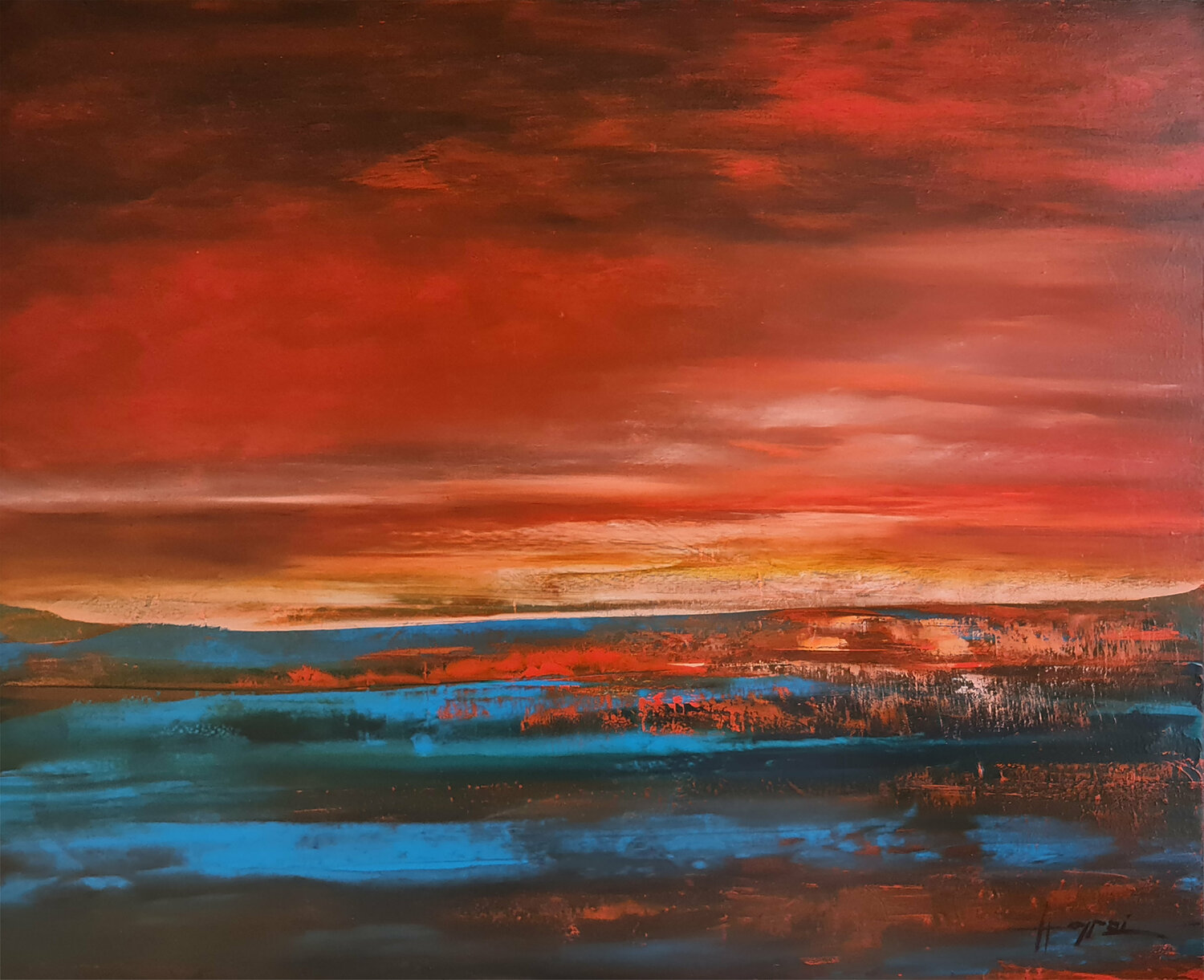 Red sky at night, sailor's delight Ana María Cepoi Dipinto originale in vendita