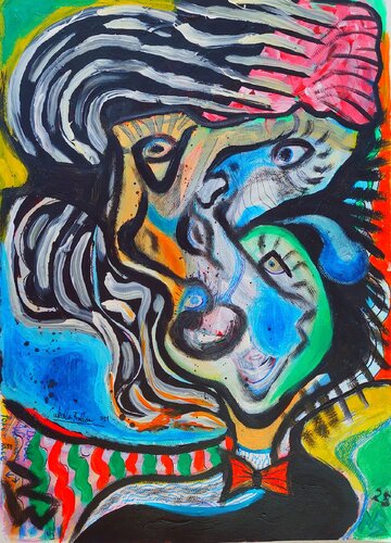 Double woman poker face by Nikola Brlečić, Painting for Sale on Singulart