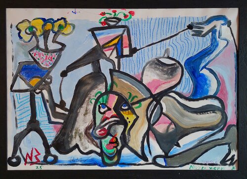 Flowers & naked woman by Nikola Brlečić, Painting for Sale on Singulart