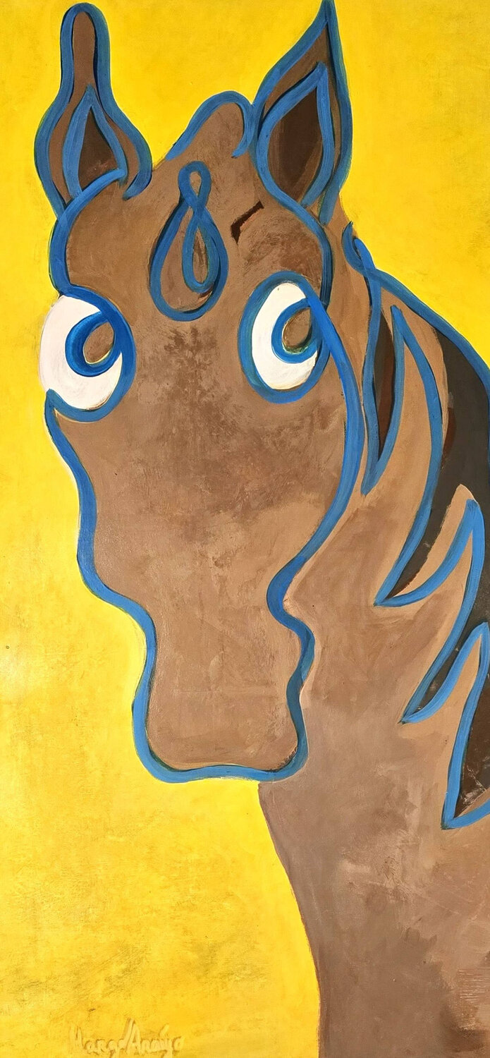 Cavalo Castanho Linha Azul Margarida de Araújo Originalgemälde zu verkaufen
