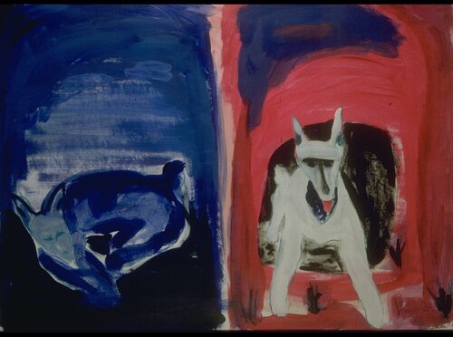 Red and Blue Dingos by Reine River, Painting for Sale on Singulart