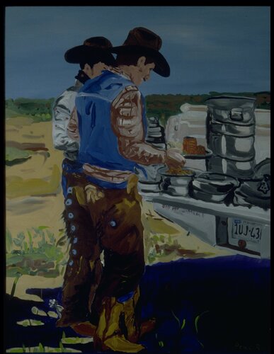 Chuck Wagon's Here! par Reine River, Peinture en vente sur Singulart