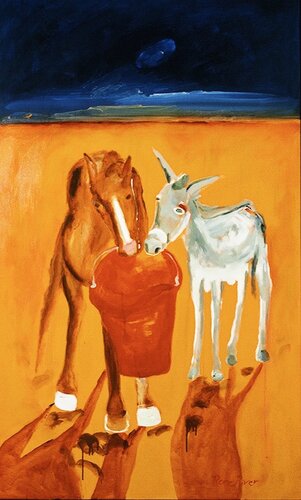 The Red Bucket with Tina and Marguerite von Reine River, Malerei kaufen auf Singulart