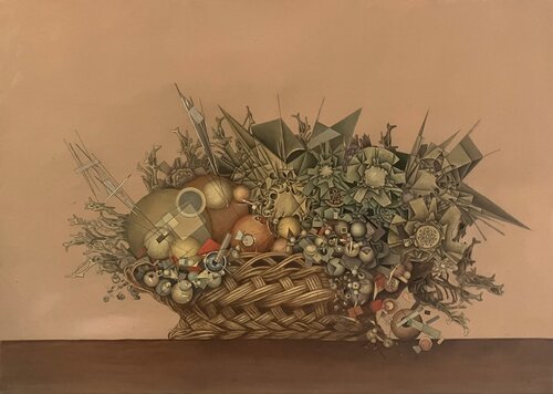 Blumen- und Früchtekorb, mit Anleihen bei Caravaggio (II) by Hans-Christian Harten, Painting for Sale on Singulart
