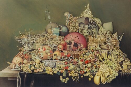 Geometrisches Stilleben, mit Anleihen bei Jan Davidsz. de Heem by Hans-Christian Harten, Painting for Sale on Singulart