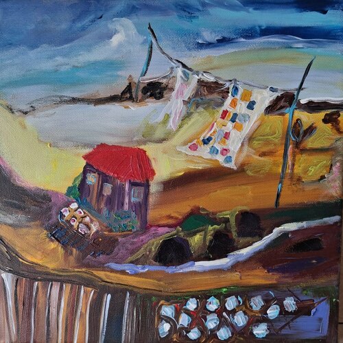 Grand vent sur la steppe by Nathalie Da Silva, Painting for Sale on Singulart