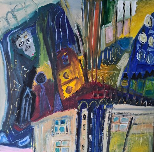 Descendre les marches en silence par Nathalie Da Silva, Peinture en vente sur Singulart