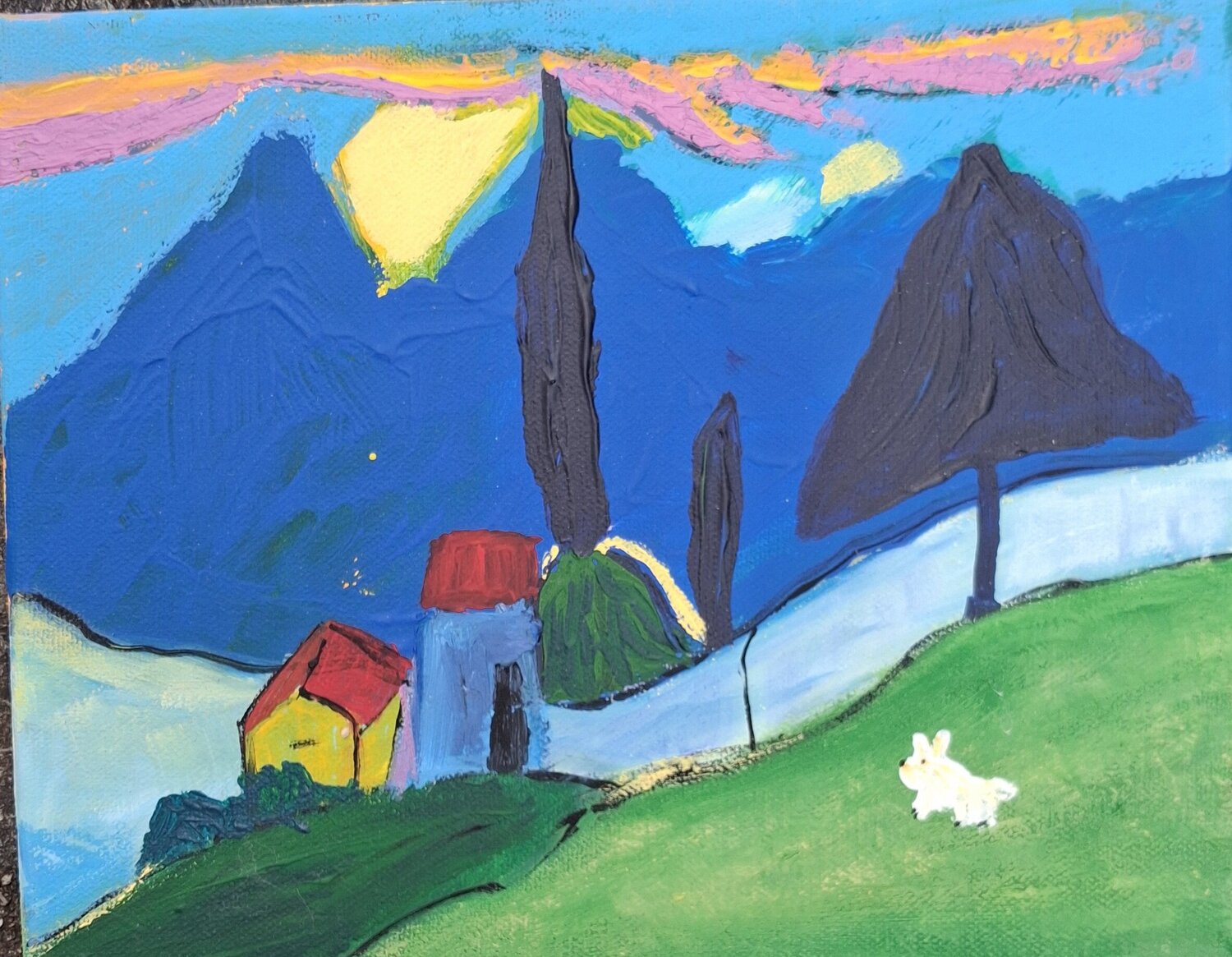 Petit chien Nathalie Da Silva Origineel schilderij te koop