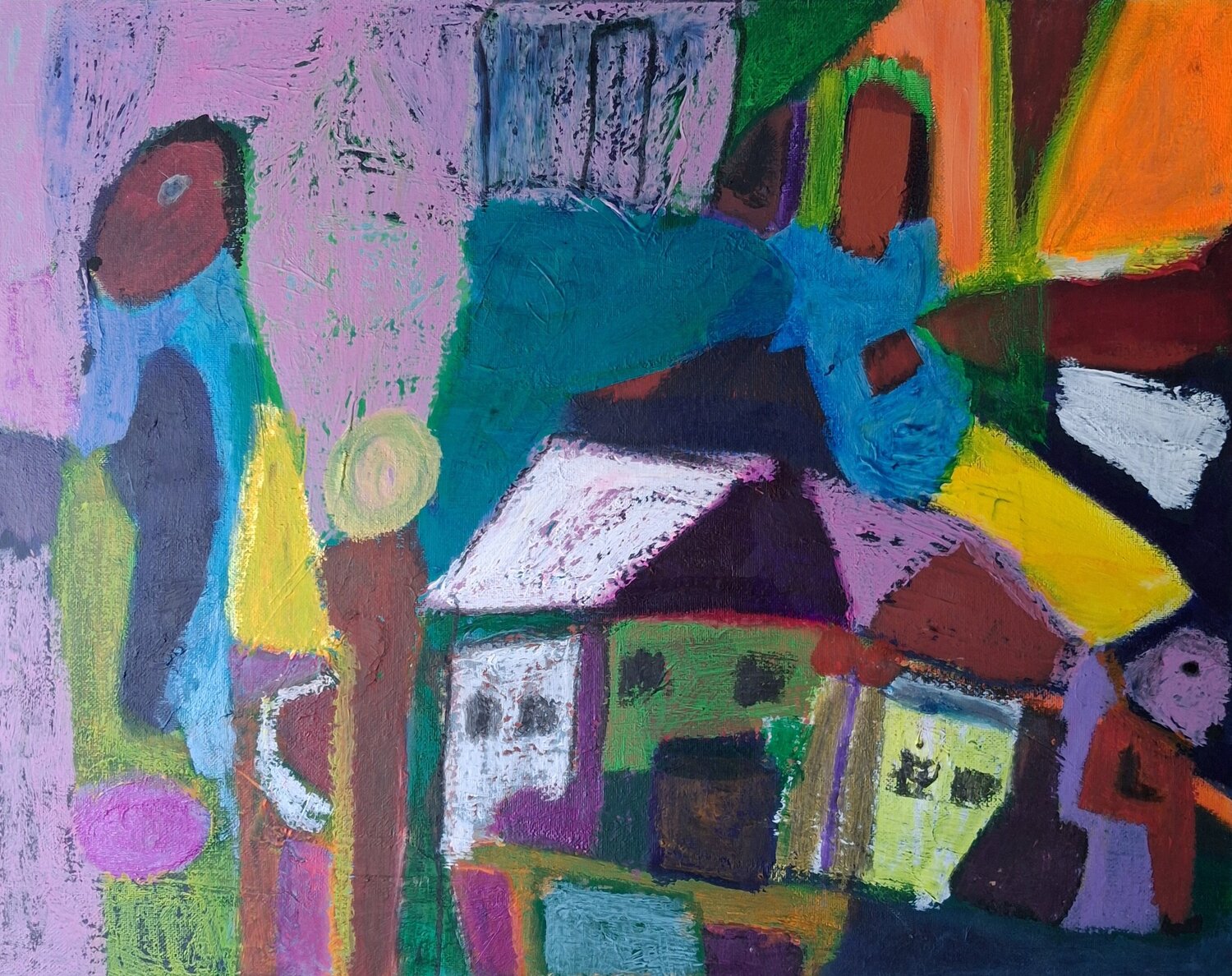 Les habitants de la cité Nathalie Da Silva Original painting for sale