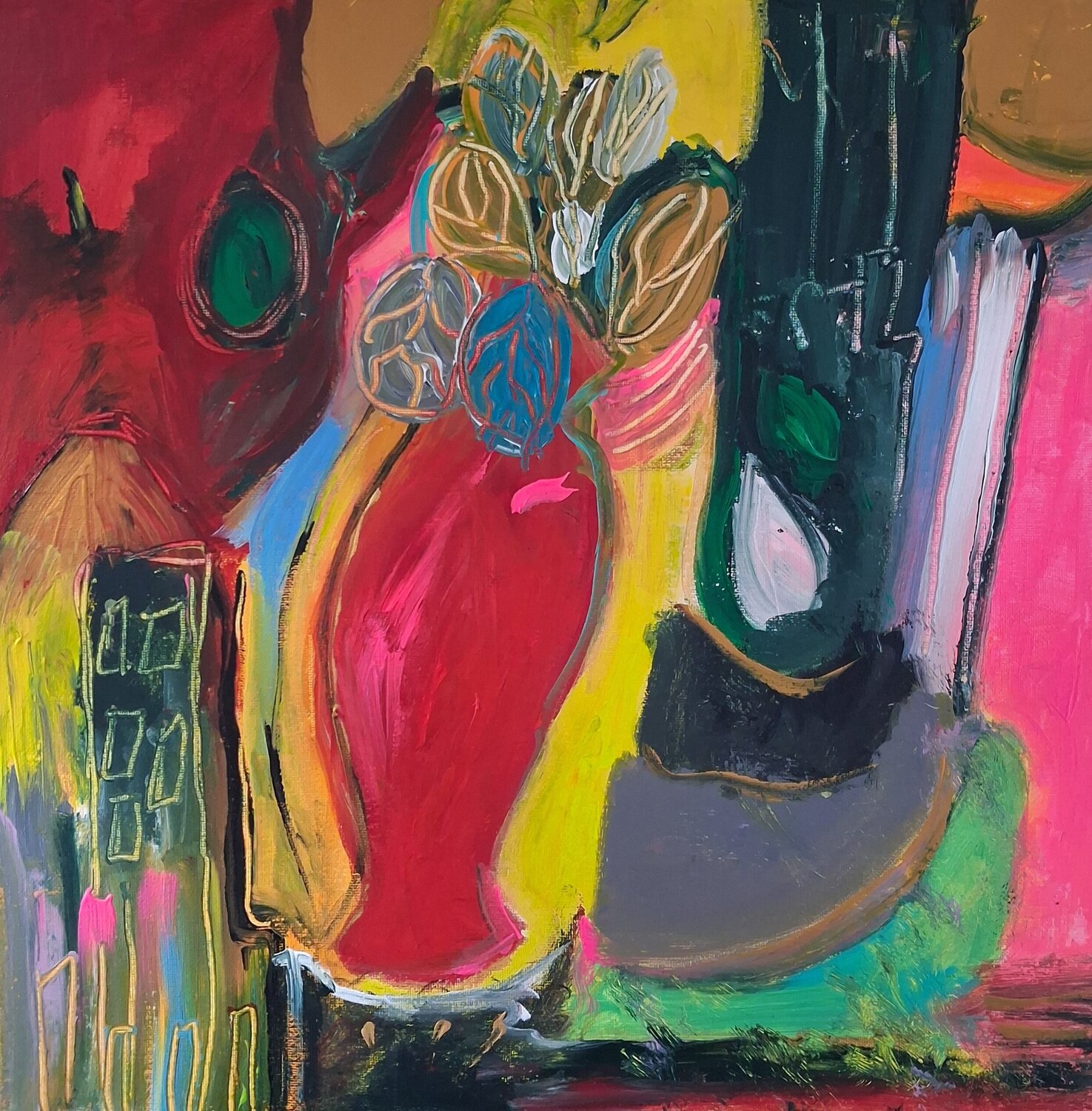 Le vase rouge Nathalie Da Silva Original painting for sale