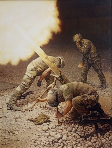 Feu d'appui, Afghanistan, mortier de 80 mm. by Evguenii Ponomarev, Painting for Sale on Singulart