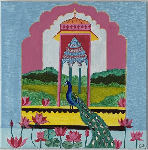 Palace Garden With Peacock by Shruti Choudante, Painting for Sale on Singulart