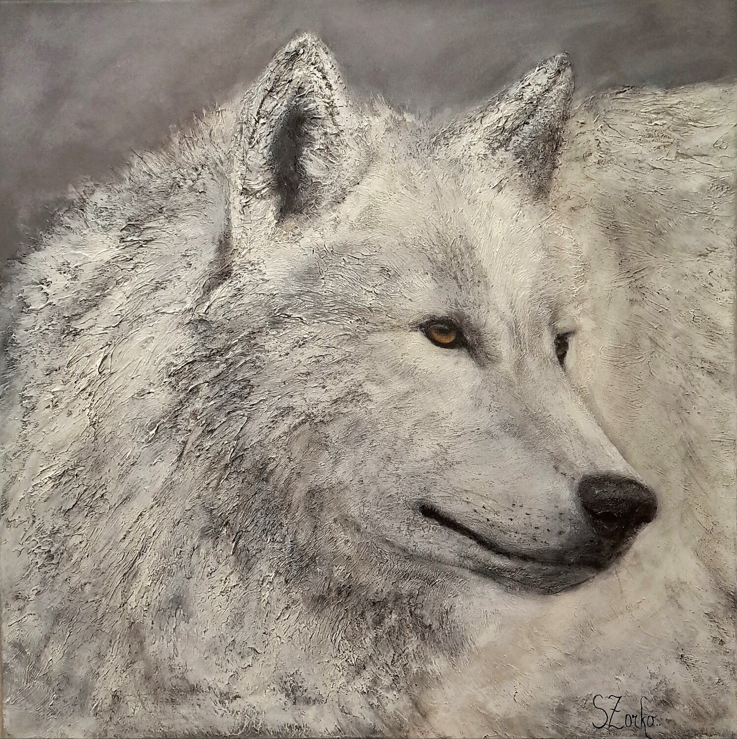 White Wolf, Sonja Zorko Atelje MS Peinture originale à vendre