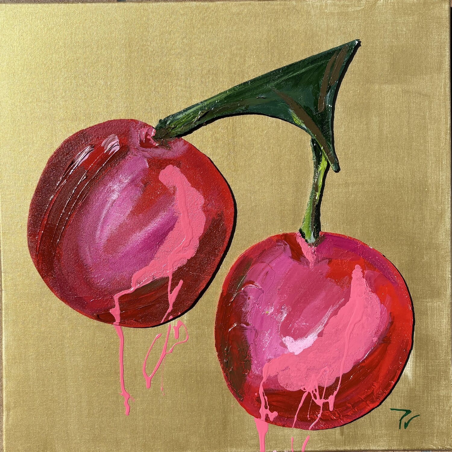 cerezas y oro paola vignola Dipinto originale in vendita