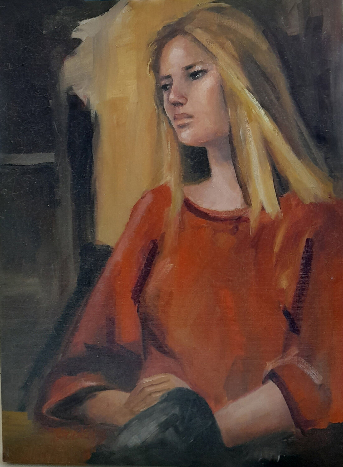 Le pull orange MELANIE QUENTIN Original painting for sale