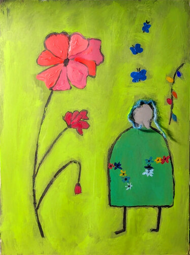 Frau mit roter Blume by Karin Martensen, Painting for Sale on Singulart