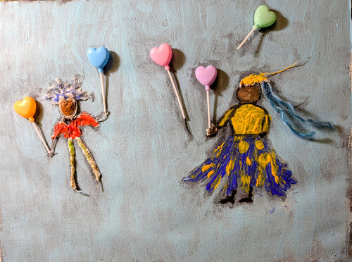Frau mit Luftballons by Karin Martensen, Painting for Sale on Singulart