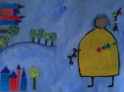 Frau mit Häusern de Karin Martensen, Pintura a la venta en Singulart