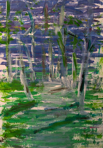 Bleicher Wald vor blau und grün by Karin Martensen, Painting for Sale on Singulart