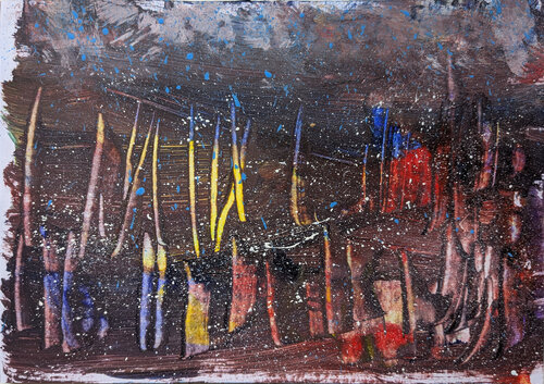 Großes Regenbild III - diesmal in klein und als Schneebild konzipiert .-) par Karin Martensen, Peinture en vente sur Singulart