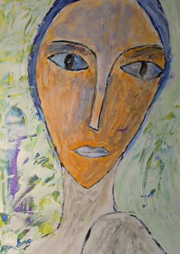 Frau mit blauem Kopftuch de Karin Martensen, Pintura a la venta en Singulart