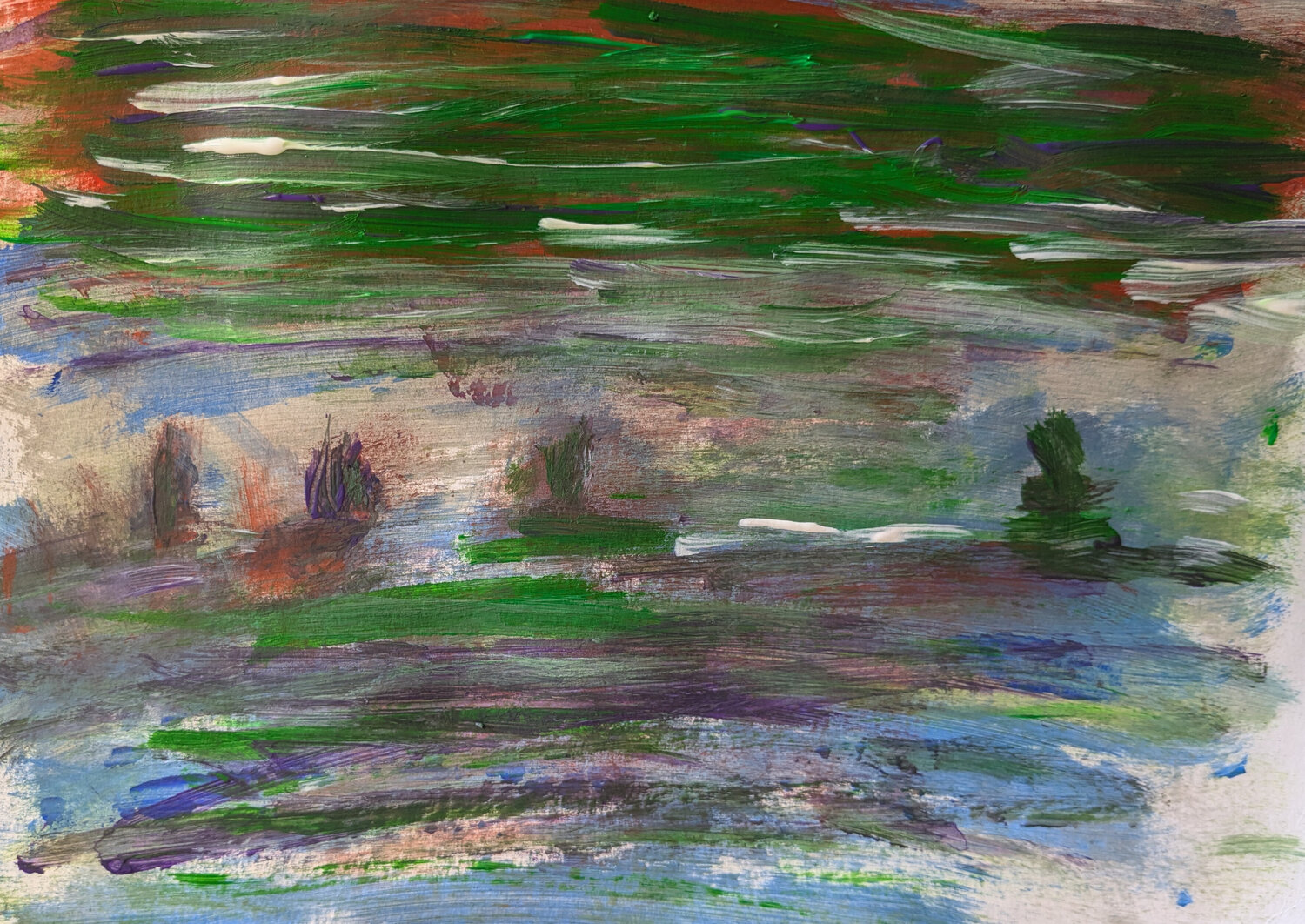 Abstrakte Schiffe vor grünem Himmel Karin Martensen Peinture originale à vendre