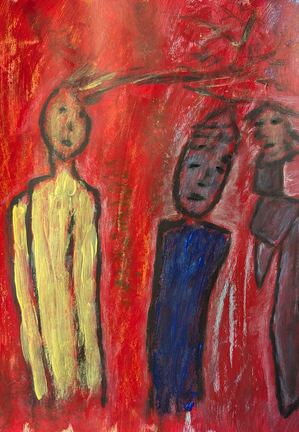 Drei miteinander verbundene abstrakte Figuren Karin Martensen Peinture originale à vendre