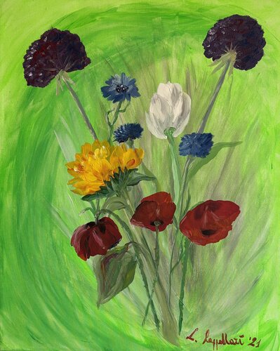 Fiori su sfondo verde by Luisa Cappellari, Painting for Sale on Singulart
