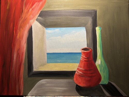 Vasi alla finestra e mare by Luisa Cappellari, Painting for Sale on Singulart