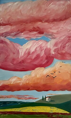 Paesaggio con nuvole rosa by Luisa Cappellari, Painting for Sale on Singulart