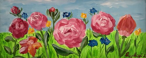 Fantasia di fiori su prato verde by Luisa Cappellari, Painting for Sale on Singulart