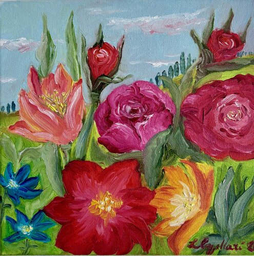 Fiori tra le colline par Luisa Cappellari, Peinture en vente sur Singulart