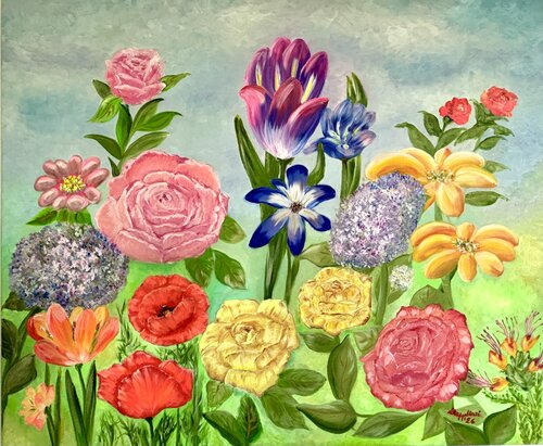 Fiori, colore e felicità par Luisa Cappellari, Peinture en vente sur Singulart
