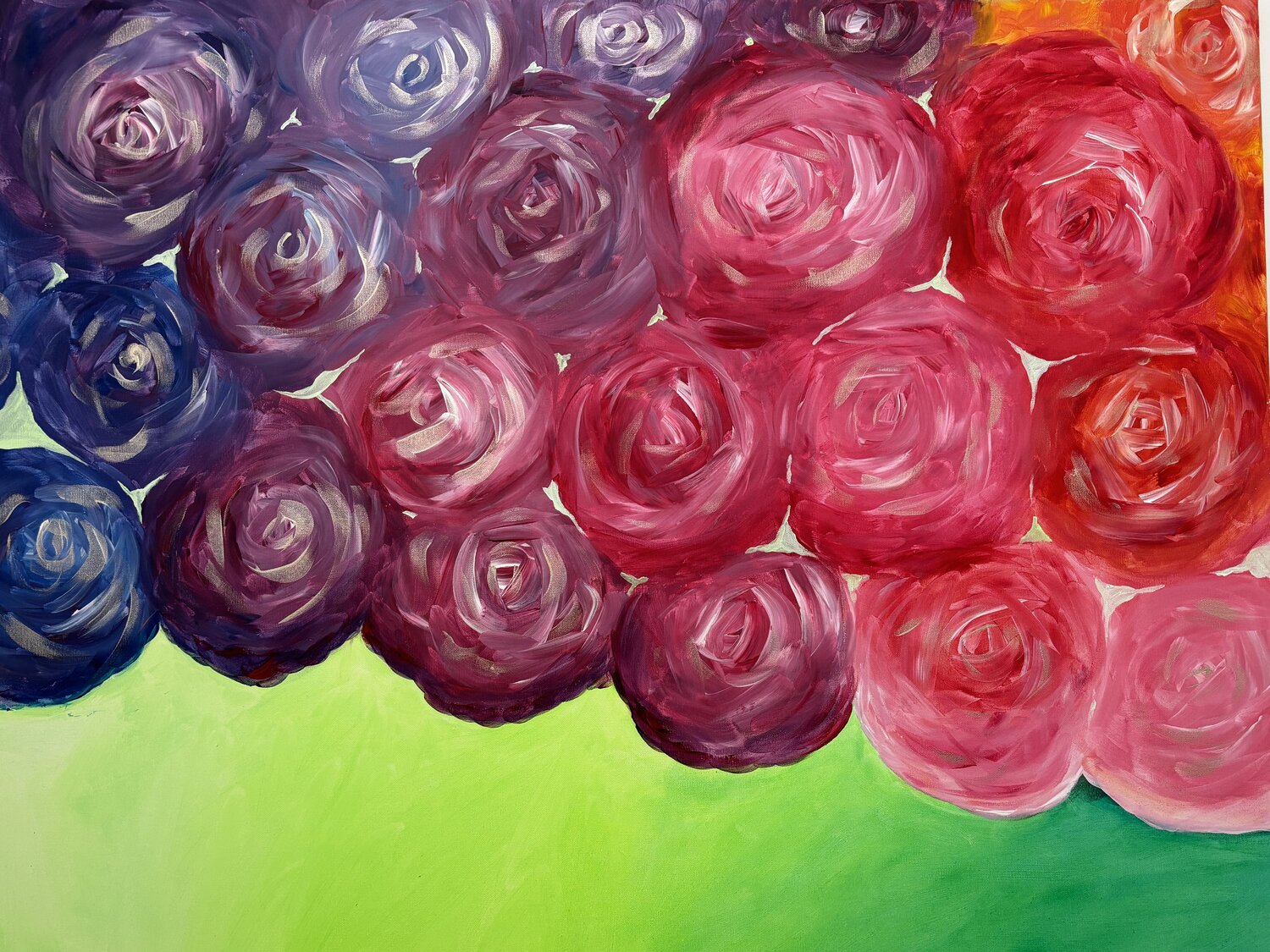 Esplosione di rose su sfondo verde Luisa Cappellari Originalgemälde zu verkaufen