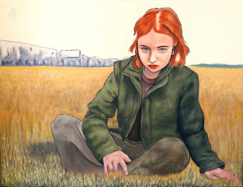 Girl in a green bomber jacket by Marcin Filip Banasik, Painting for Sale on Singulart
