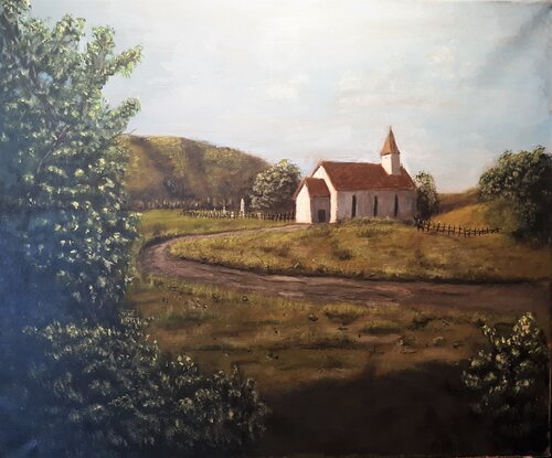 Church and Cemetery by Gunter Radinger, Painting for Sale on Singulart