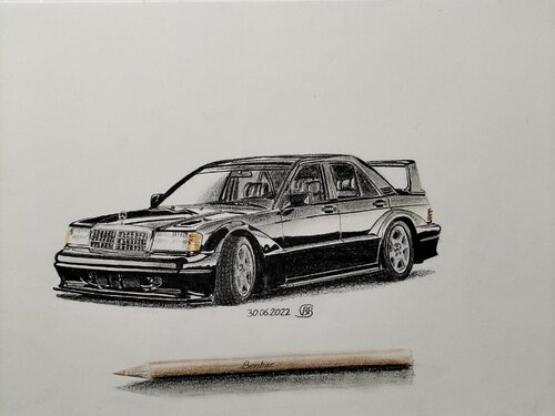Mercedes E 190 Evo2 Black&White par Benjamin Barczak, Œuvre sur papier en vente sur Singulart