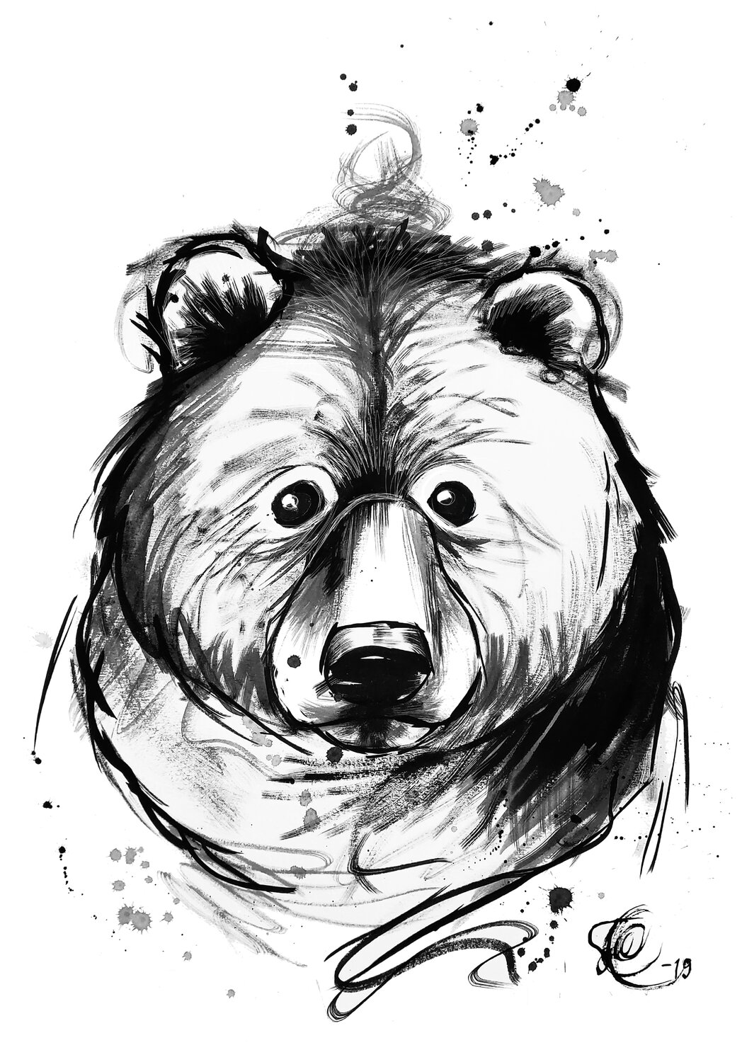 Bottle ink painting Bear Sonja Rissanen Originalgemälde zu verkaufen
