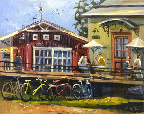 Beachside cafe, Lahti, Finland by Natalia Miasnikova, Painting for Sale on Singulart