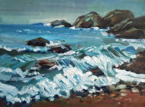 Ocean Waves on Rocky Coast de Natalia Miasnikova, Pintura a la venta en Singulart