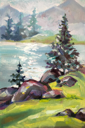 Mountain River Landscape von Natalia Miasnikova, Malerei kaufen auf Singulart