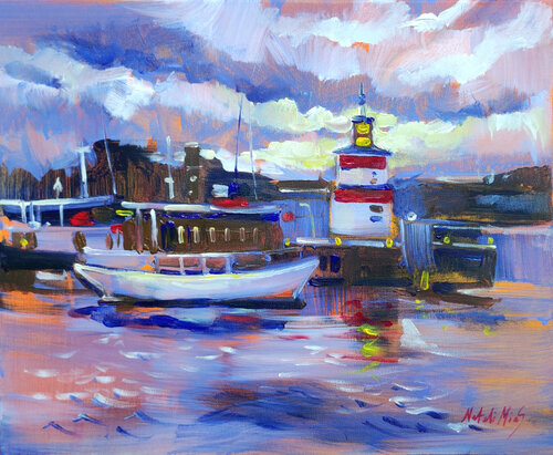 Sunset in the Harbor von Natalia Miasnikova, Malerei kaufen auf Singulart