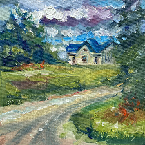 Country Road and Old house von Natalia Miasnikova, Malerei kaufen auf Singulart