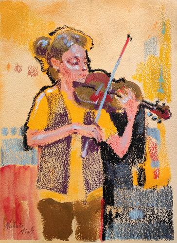 Golden Melody - Oil Pastel Painting van Natalia Miasnikova, Schilderij te koop op Singulart
