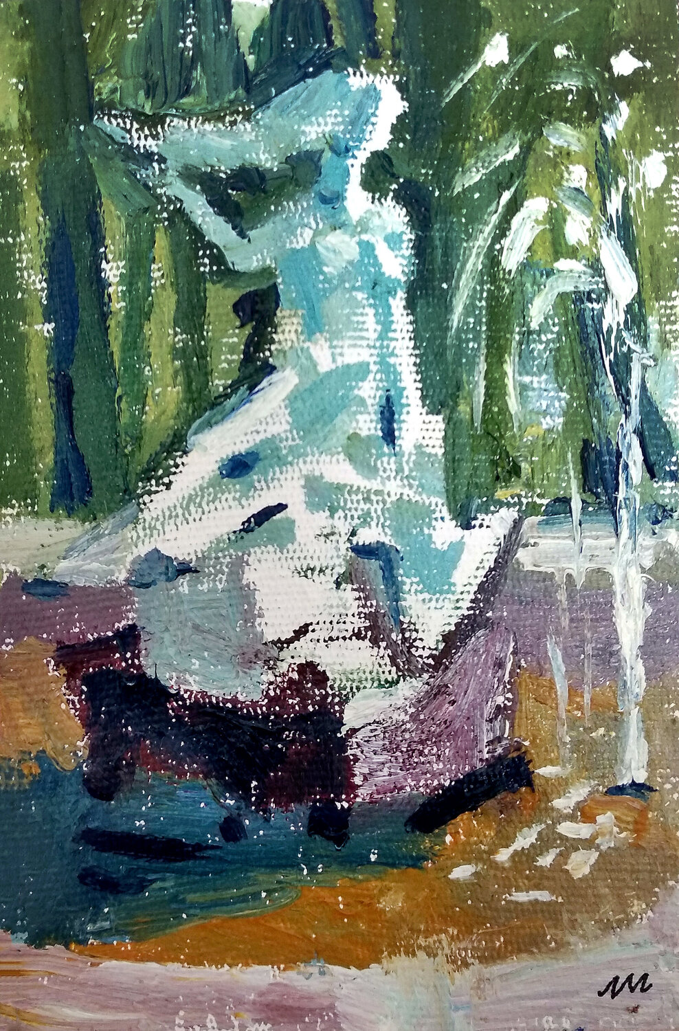 Small forest waterfall Natalia Miasnikova Peinture originale à vendre
