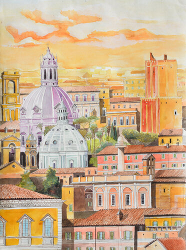 panorama dei tetti di Roma e chiese von Pierre David Cavallari, Malerei kaufen auf Singulart