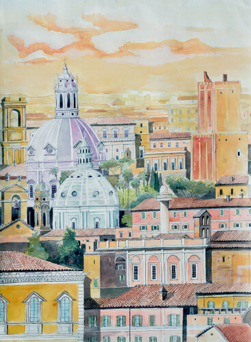 panorama dei tetti di Roma e chiese van Pierre David Cavallari, Schilderij te koop op Singulart