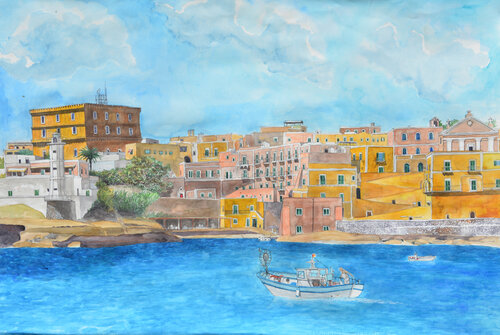 panorama Ventotene paese von Pierre David Cavallari, Malerei kaufen auf Singulart