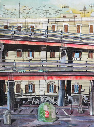 Singolare vista del sotto della tangenziale di Roma de Pierre David Cavallari, Pintura a la venta en Singulart