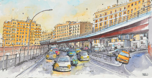 traffico allo scalo di San Lorenzo 56x29 by Pierre David Cavallari, Painting for Sale on Singulart
